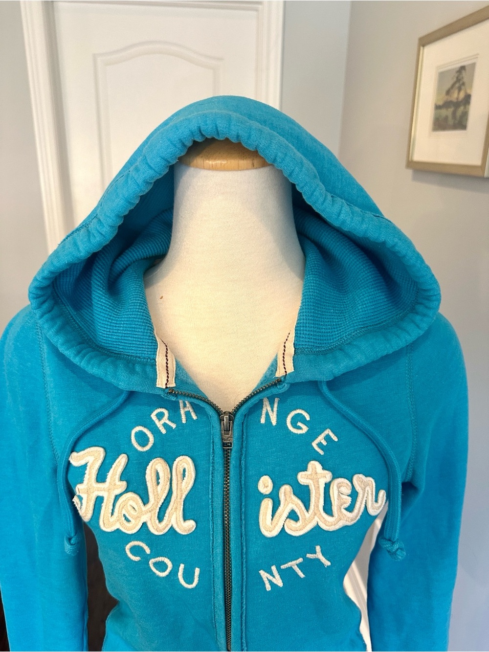 Hollister Women's Bright Turquoise Blue Full-Zip Hoodie - Size M - Picture 6 of 13